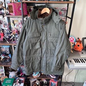 St. John’s Bay Olive Green Hooded Parka Jacket M Blanket Lined